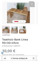 Suche Bank Sitzbank aus Teakholz von Thomas Philipps Niedersachsen - Pattensen Vorschau