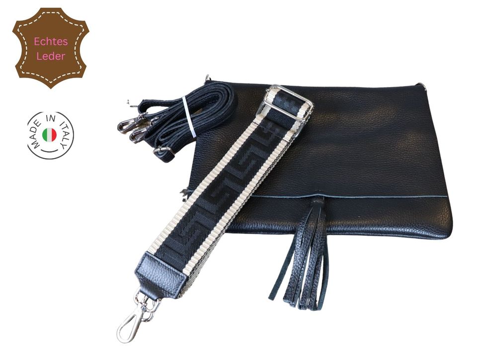 Umhängetasche Crossbody Bag Clutch ECHT LEDER Bauchtasche SCHWARZ in Krefeld