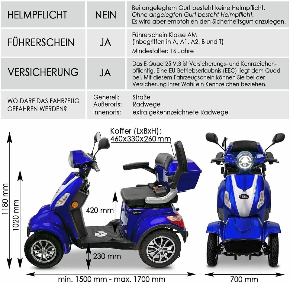 Neu 25 km/h Rolektro Elektromobil E-Quad 25 V.3 Lithium 60V-30Ah in Stockach