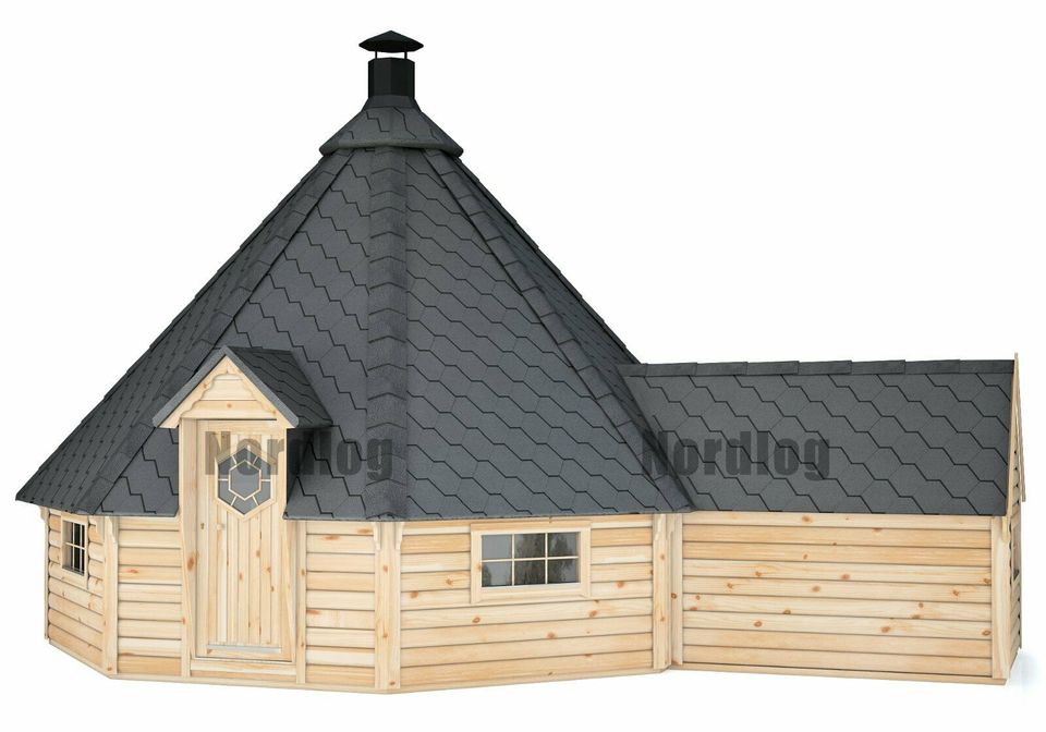 NordLog Grillkota 25,0m² mit 2,5m Anbau - Grillhaus Gartenhaus in Weil der Stadt