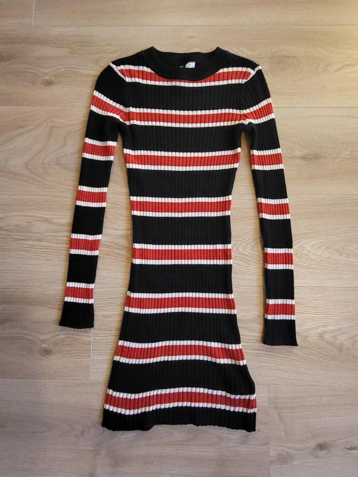 Strickkleid, Langarmkleid, Damen H&M, blau/weiß/rot, Gr. 32 in Drebach