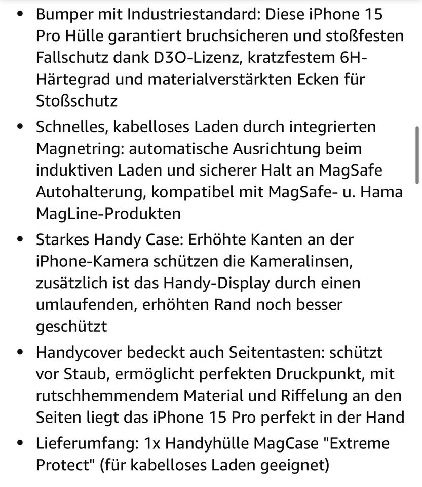 HAMA Pro Magsafe Apple IPhone 15 PRO Hülle Handyhülle in Mittelneufnach