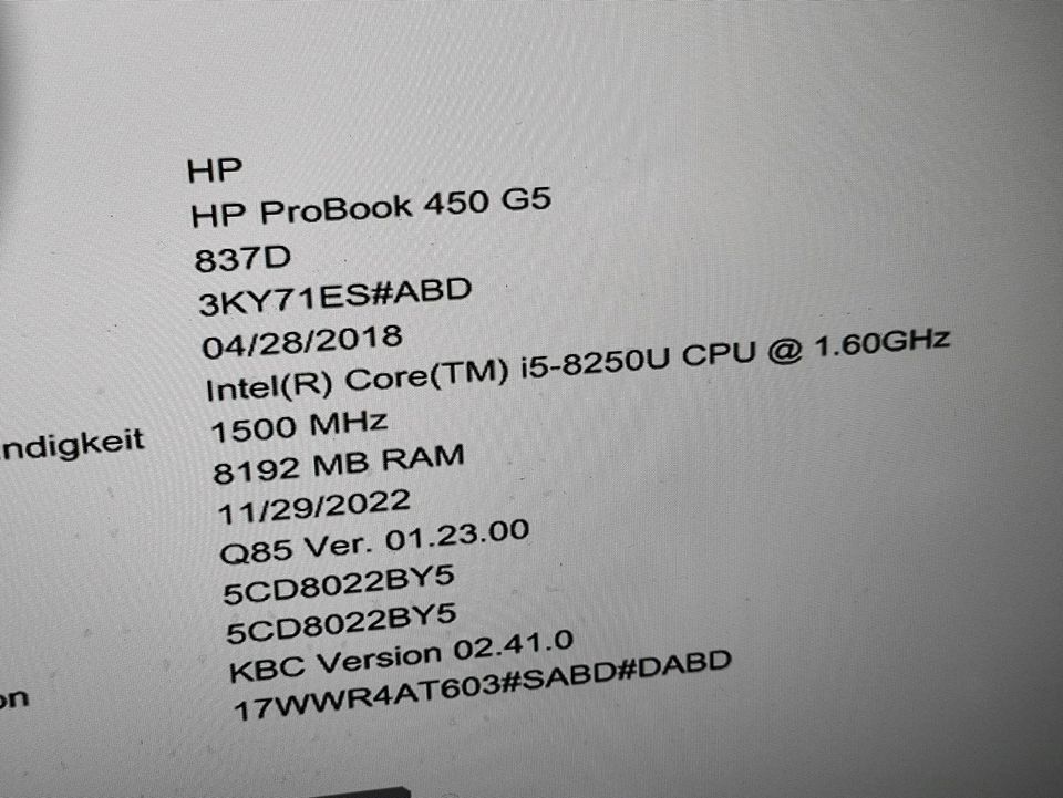 HP Probook 450 G5 intel i5-8250U-8GB DDR4-128 SSD in Berlin