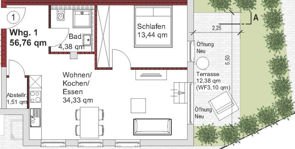 Schöne 2-Zimmerwohnung mit Terrasse in Riegel, BJ 2023 in Riegel