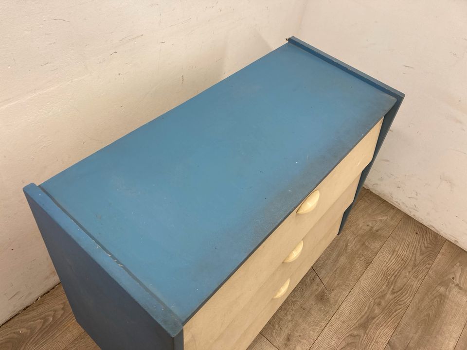 #A DDR Schuhschrank Kunstleder blau Schuhkipper Midcentury 60er in Burgstädt