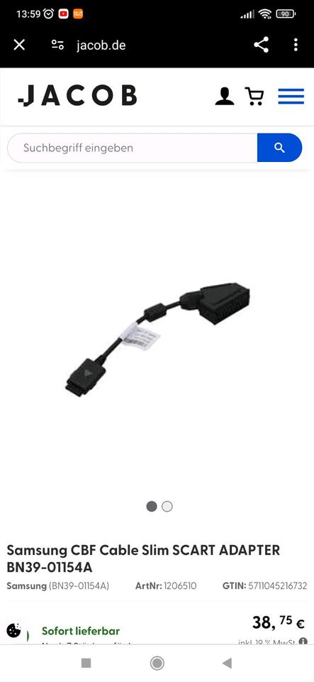 Samsung TV Scart Adapter Slim BN39-01154A in Schmitten