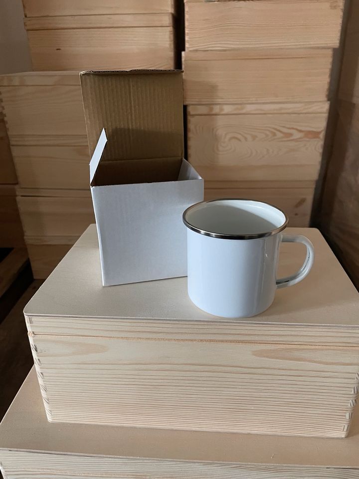 Restposten Emaile Tasse Kaffeetasse Paket 10 Stück weiß DIY in Coswig