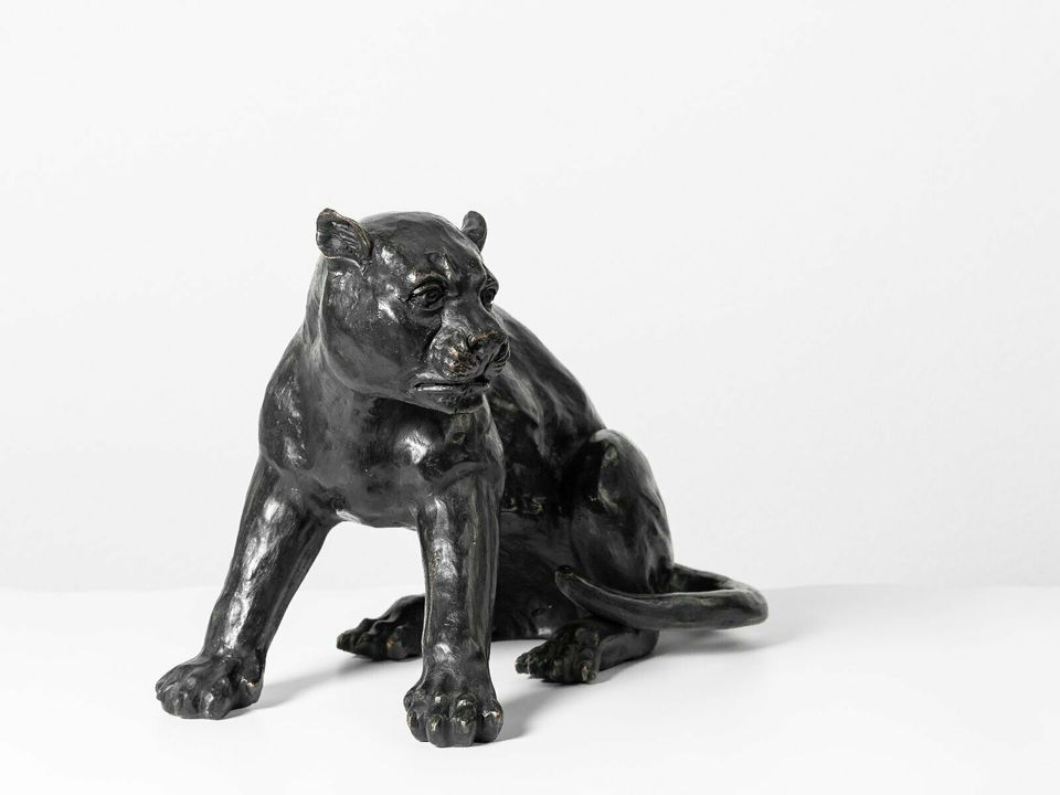 Bronze Skulptur Figur Panther Paar animal sculpture Panter in Lage