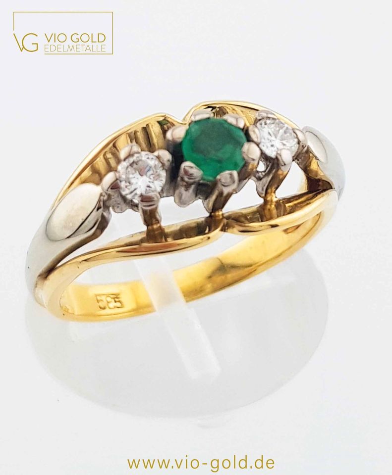 Gold Ring m. Smaragd 0,175 ct. & Diamanten 0,146 ct. | RG 52 | 14 Kt. 585 Gelb - & Weißgold - N 4602 in Regensburg