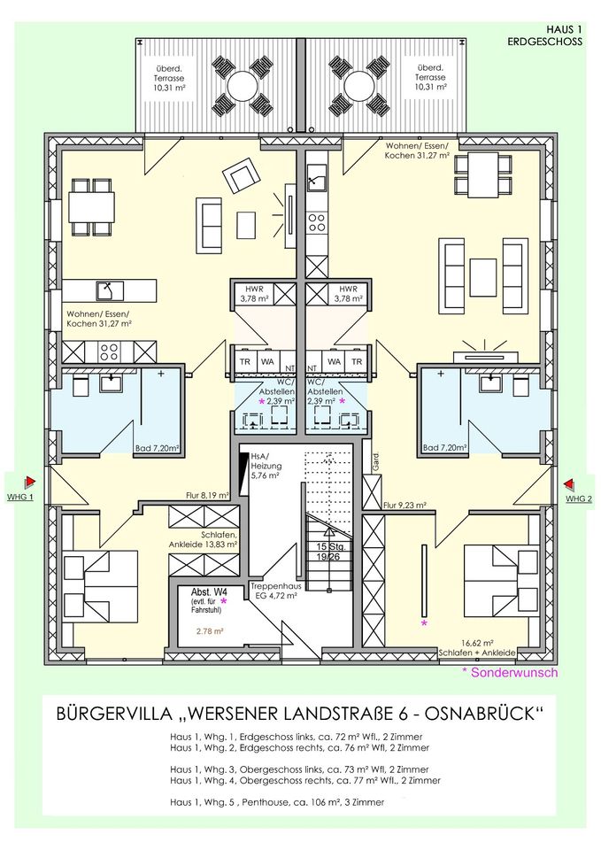 OS Eversburg/Atter "KFW Klimafreundlicher Neubau" Erdgeschoss - ETW 76m² Provisionsfrei direkt vom Bauträger in Osnabrück