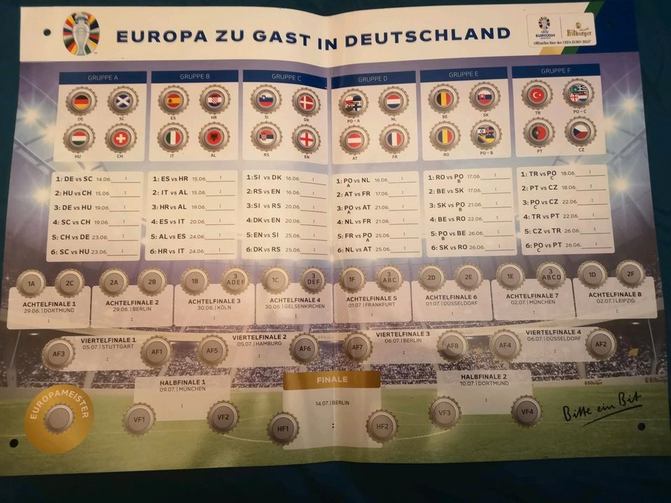 Bitburger Magnettafel EM 2024 mit 1 Satz kronkorken in Dillingen (Saar)
