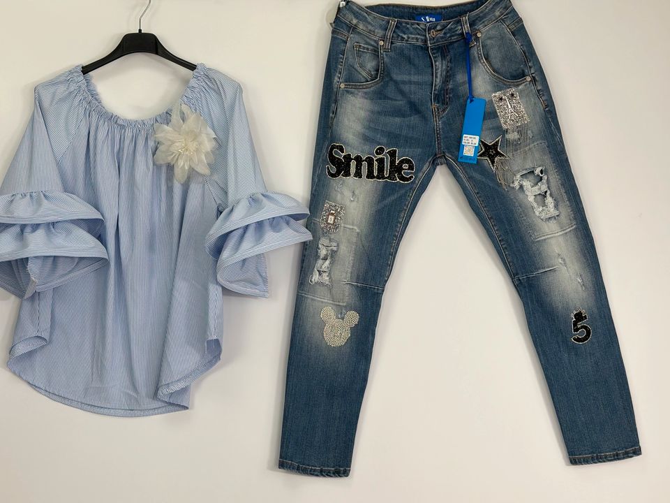 REDUZIERT DESIGNER Sexy Woman Hose Jeans Smile Glitzer Nieten in Mainz