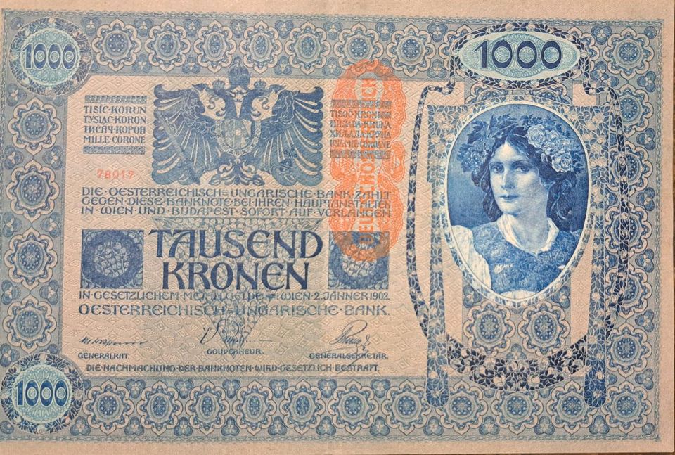 Banknote Geldschein 1000 Kronen 1902, Österreich Ungarn, TOP in Altbach