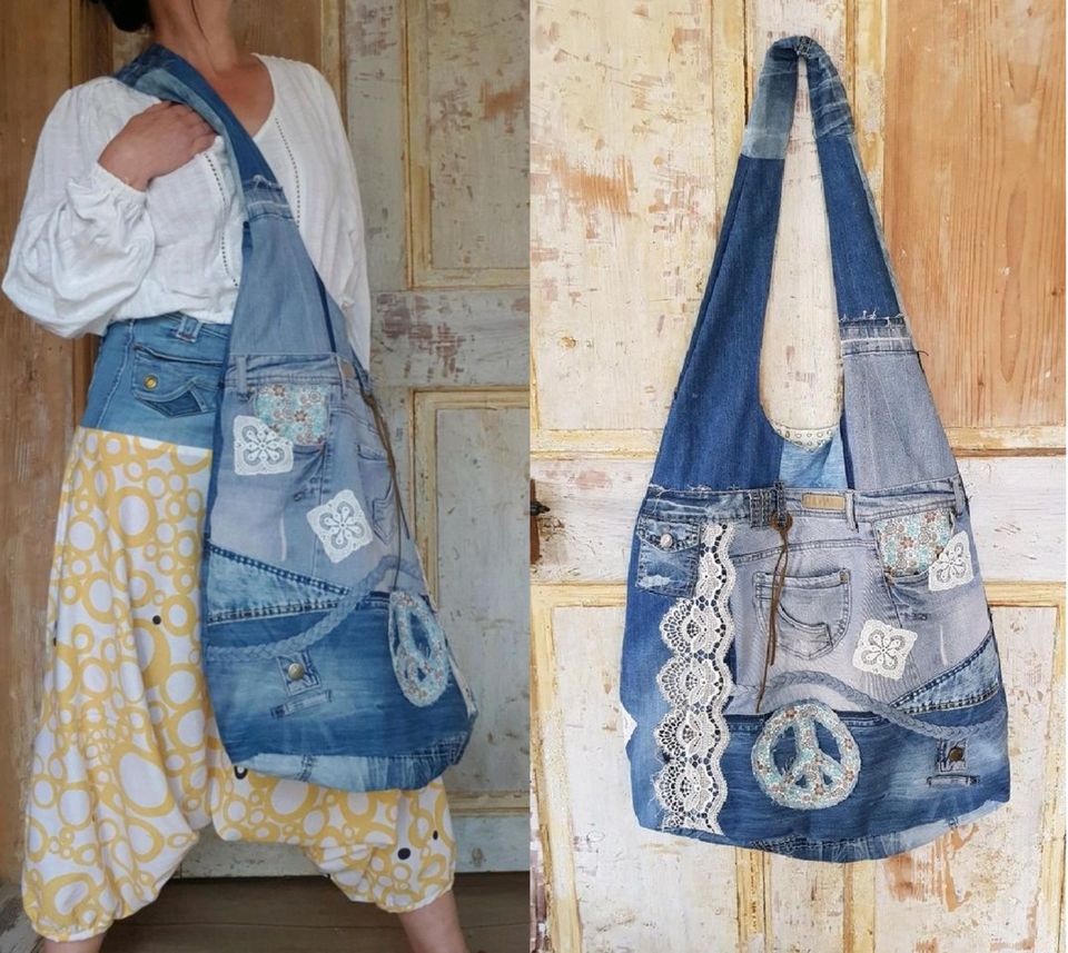 Upcycling XXL Shopper Tasche Jeans Bigbag Carry All Mega in St. Egidien