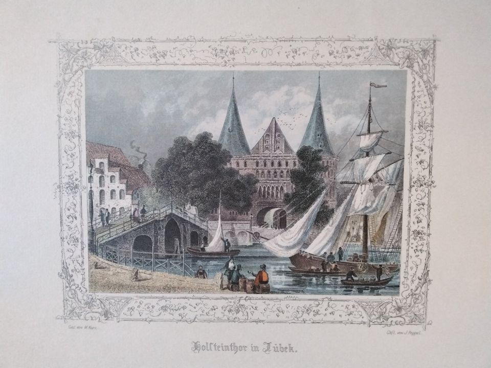 Schöne Grafik/Farbdruck, Das Holstentor in Lübeck um 1800 in Köln