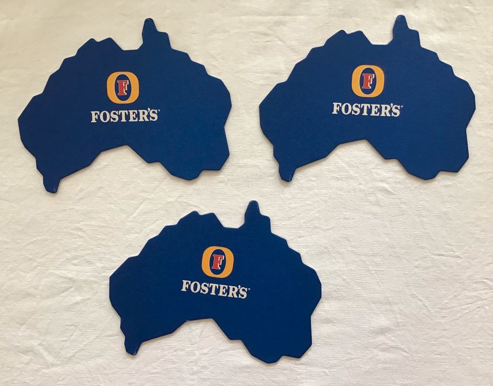 Fosters Bier Glas Bierglas Pils Pokal Bierdeckel Australien NEU in Winnenden