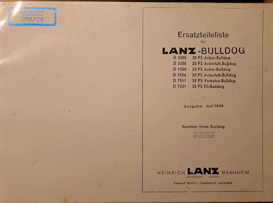 LANZ Bulldog, Bedienungsanleitung, Reparaturanleitung,  Ersatztei in Hohenthann