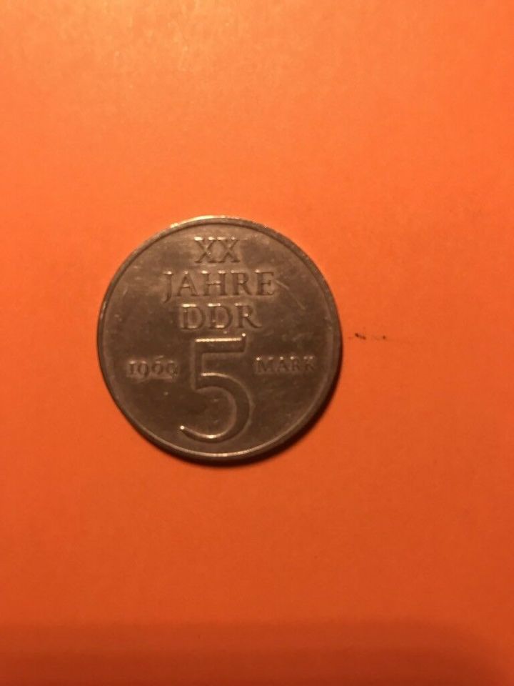 5 Mark DDR Gedenkmünze "20 Jahre DDR 1969" + 20 Pfennig DDR  1971 in Meerbusch