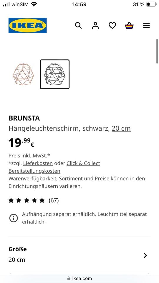 Brunsta Hängeleuchtenschirm Ikea in Berlin