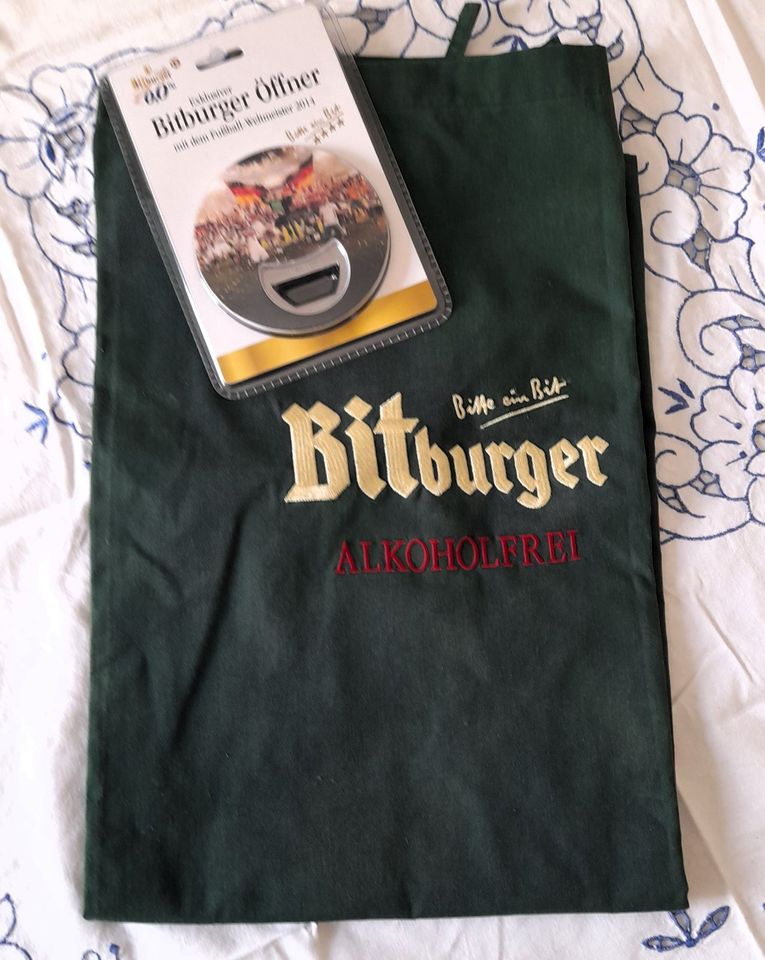 "BITBURGER"  KELLNERSCHÜRZE  "BITBURGER  FLASCHENÖFFNER   WM 2014 in Würselen