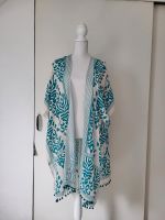 Kimono jacke Damen Weiß Türkis Blau Gemustert Fransen Einheitsgrö Nordrhein-Westfalen - Lippstadt Vorschau