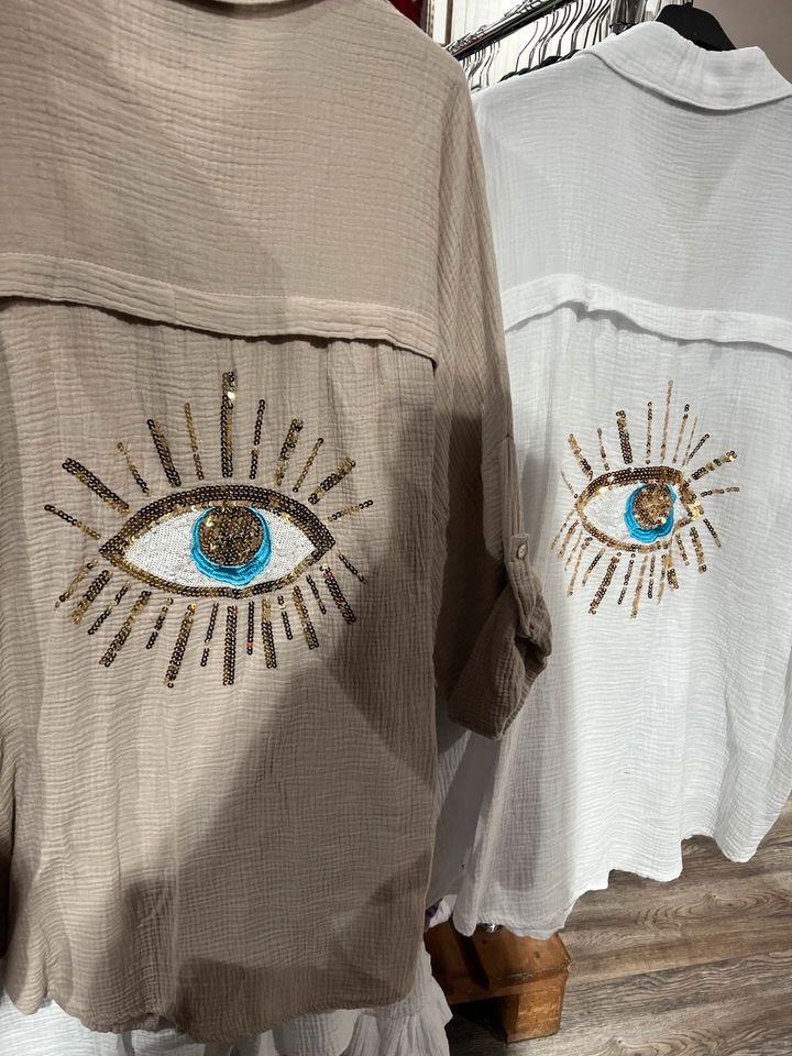 Damen Musselin Hemd Bluse Augen Paillette stick Over Size in Mainz