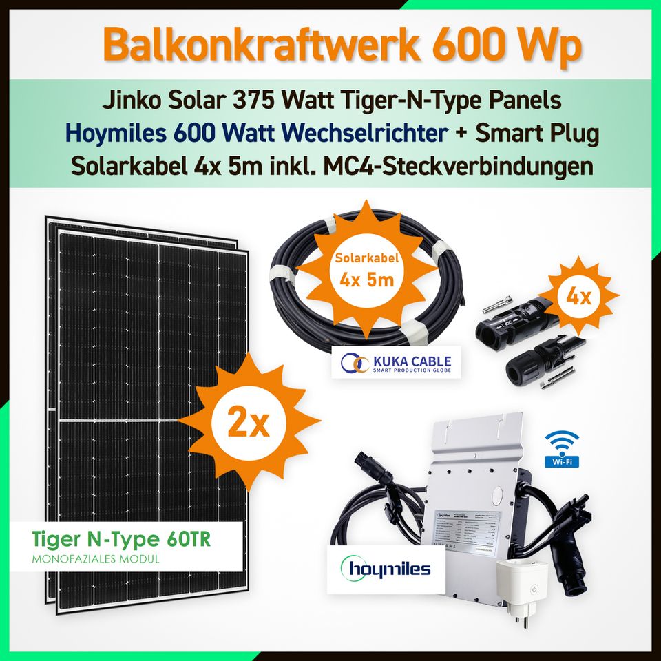 Balkonkraftwerk 600 Watt (750 Wp) Plug & Play Jinko Hoymiles in Torgelow