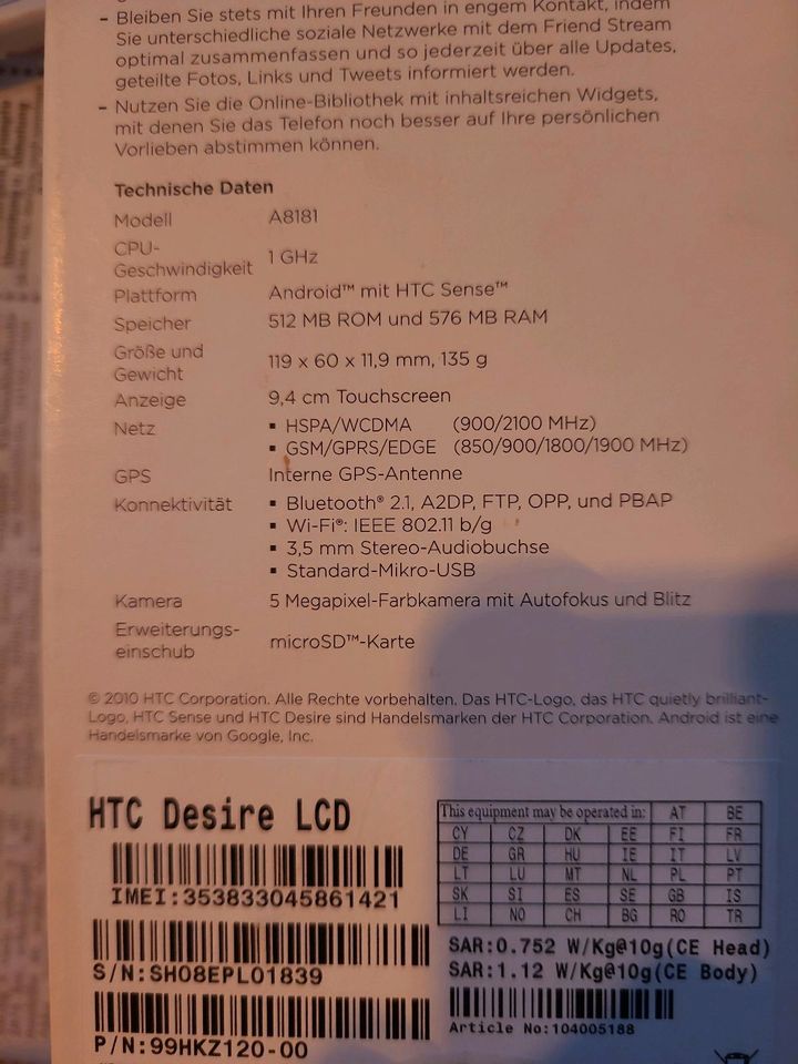 HTC Desire LCD mit äußerlichem  Displaydefekt in Ahrensburg