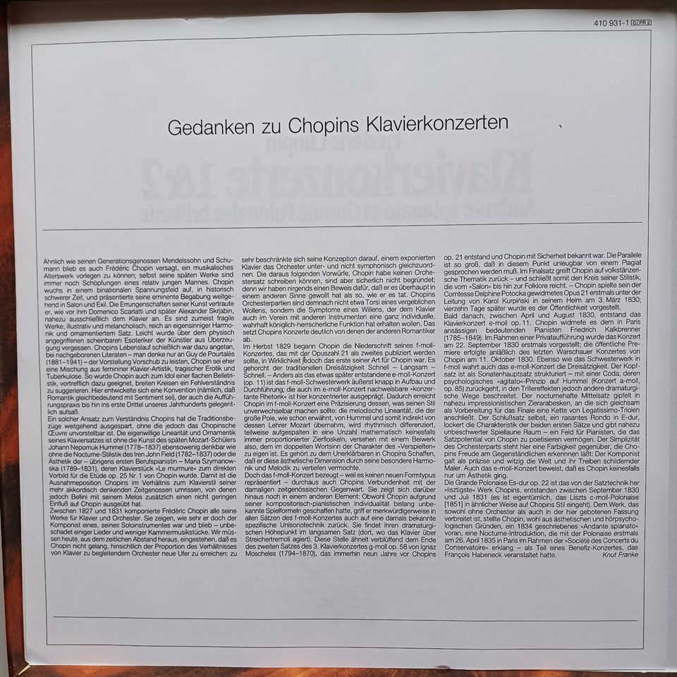 FRÉDÉRIC CHOPIN "Klavierkonzerte 1&2, K.Zimmerman (LP/Vinyl,1980) in Centrum