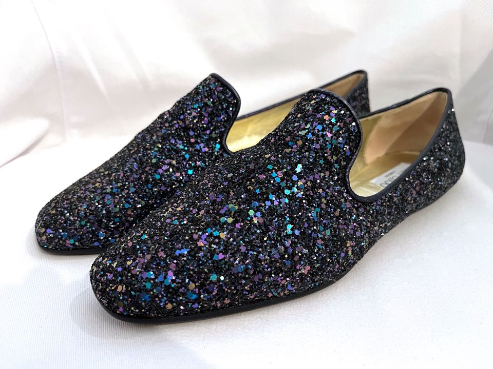 Jimmy Choo Loafer Mokassins Blau Metallic Glitter Ballerina 38,5 in Hamburg