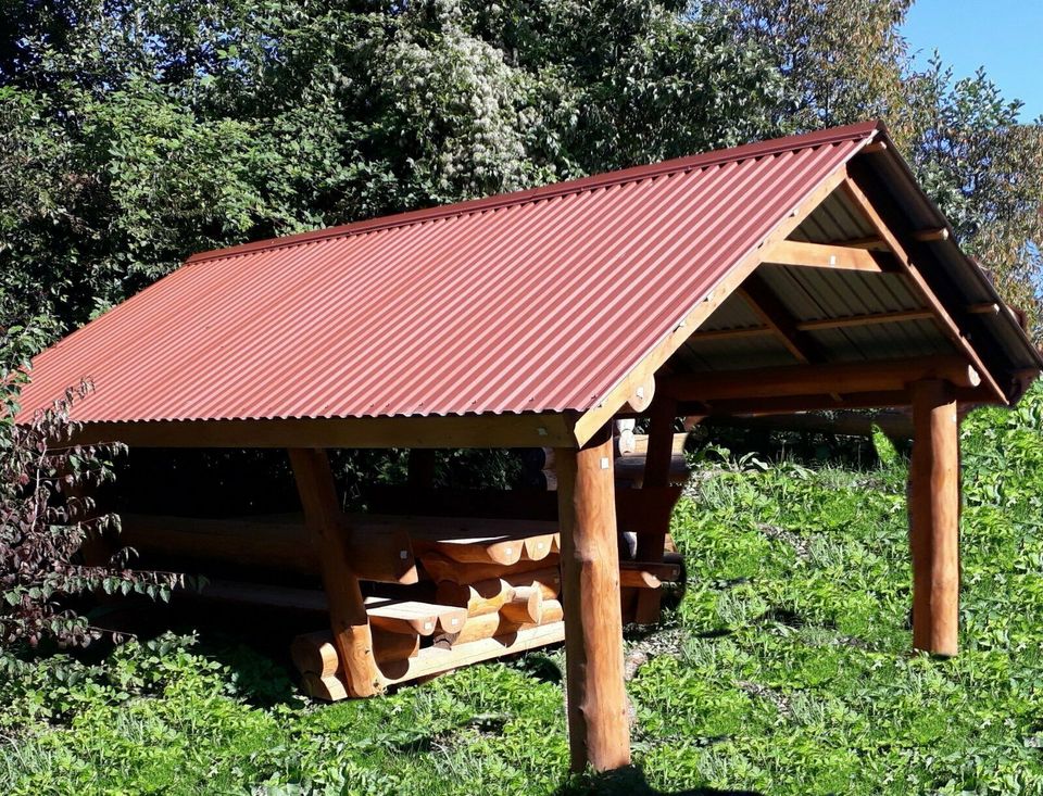 XL Sitzgruppe mit Dach Vorbau  2,0m. Grundbausatz  Blockstammholz in Heidenrod