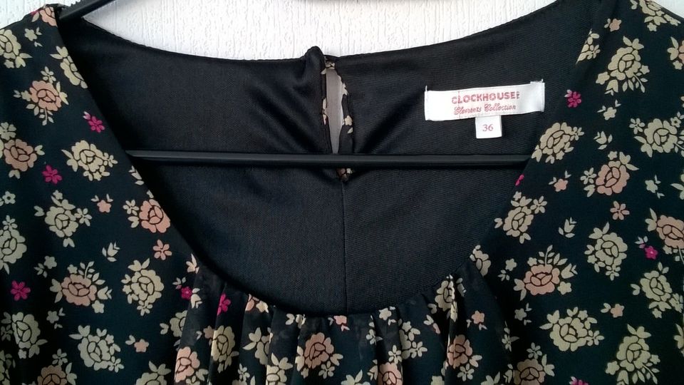 Bluse Schlupfbluse Oberteil ¾Arm schwarz Blumen Gr. 36 Clockhouse in Berlin