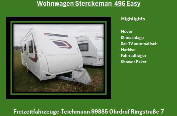 Wohnwagen Sterckeman 496 Easy Vermietfahrzeug ab September 2024 verfügbar in Ohrdruf