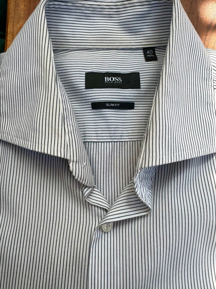 Hugo Boss Hemd schwarz weiß grau Slimfit M 40 in Leipzig