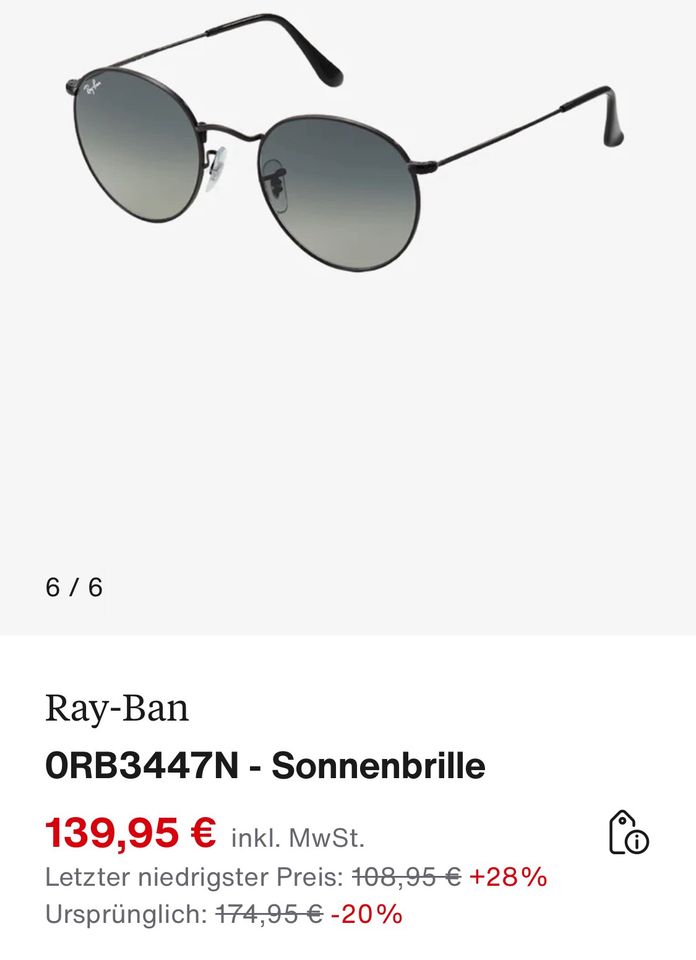 Unisex Ray-Ban Sonnenbrille schwarz in Oyten