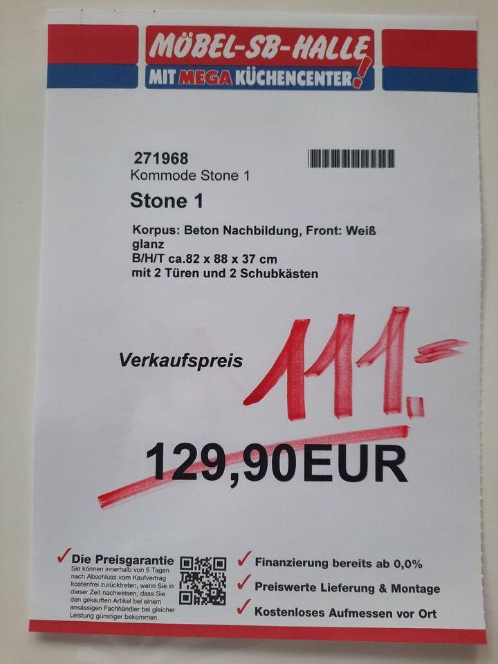 Kommode Stone 1 Beton Weiß glanz 2 Schübe 2 Türen statt 129,90€ in Kulmbach