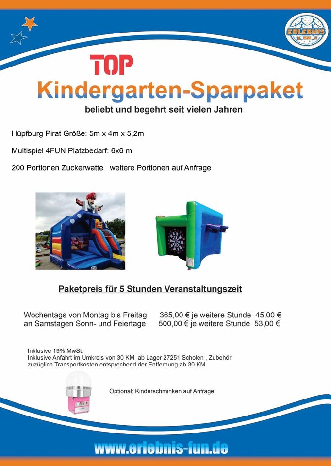 Kindergarten Event Paket hüpfburg mieten/leihen bremen, stuhr, in Scholen