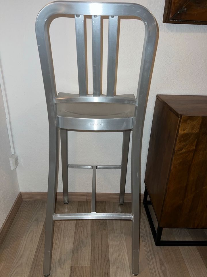 Emeco 1006 Navy Barhocker, Gebürstetes Aluminium in Budenheim