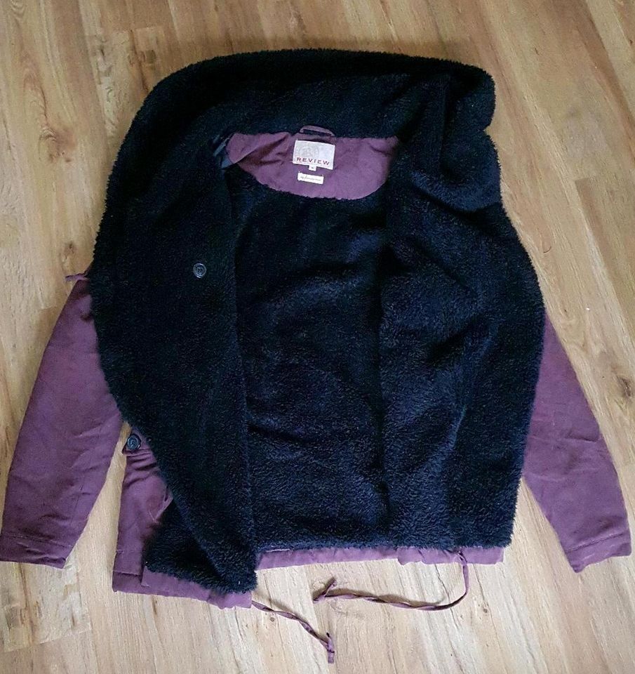 Review Winter Mantel Jacke Teddyfell Bordeaux Rot S 36/38 Kaputze in Wuppertal