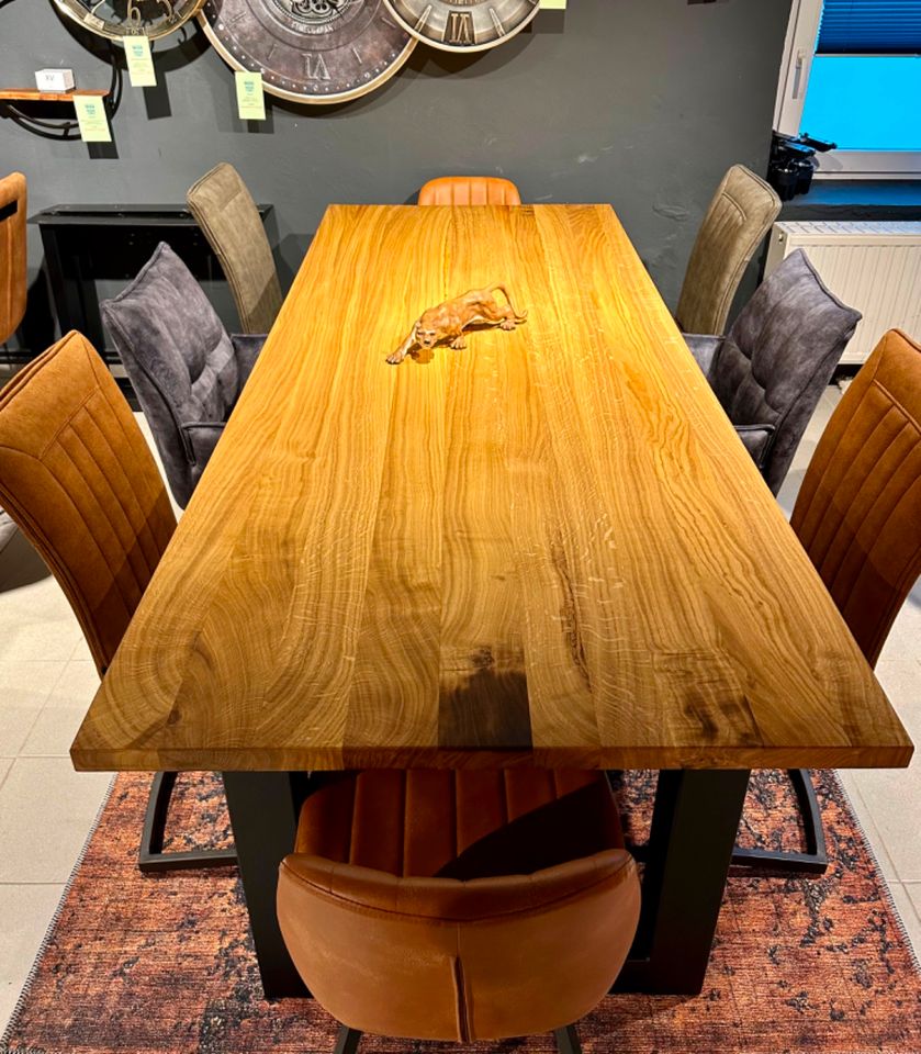 Eiche Esstisch 240 cm Echtholz 4 cm massiv Holz Tisch geölt Eichenholz mit Gestell schwarz massiver Holztisch Konferenztisch Schreibtisch NEU in Schwalmtal