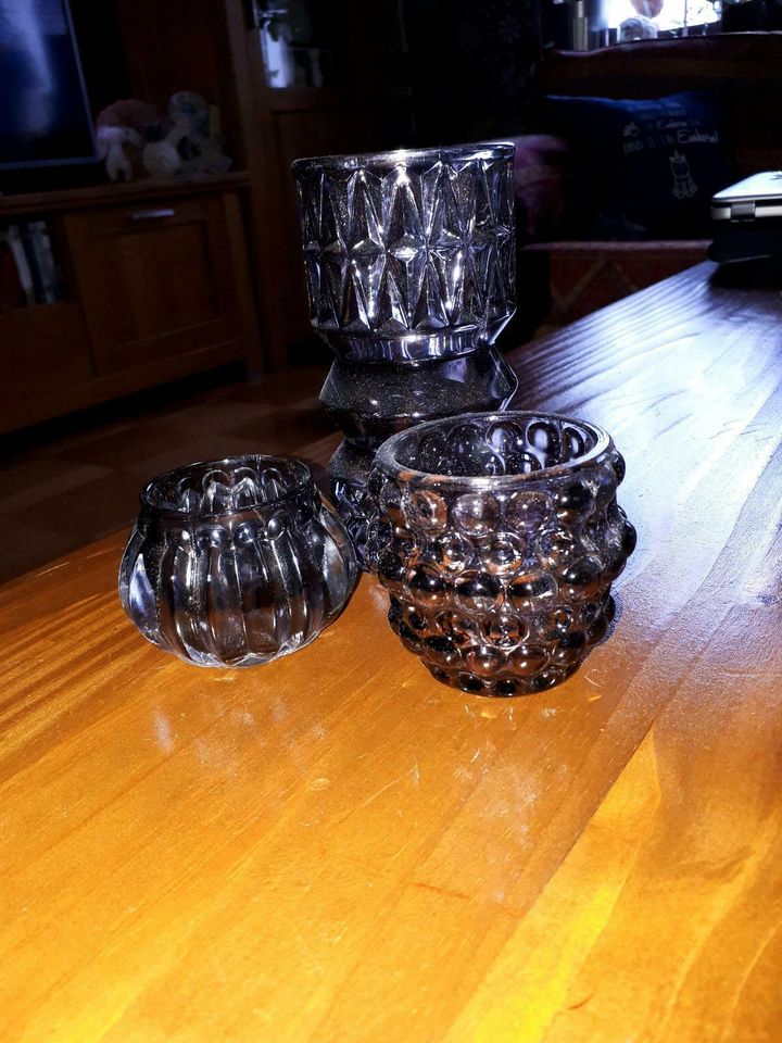 Vase und 2 Teelichthalter, Scandi, Danish, schweres Glas, NEU UND in Saarwellingen