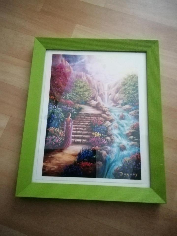 Bild mit grünen Bilderrahmen duguay Wasser Blumen Gebirge in Nürnberg (Mittelfr)