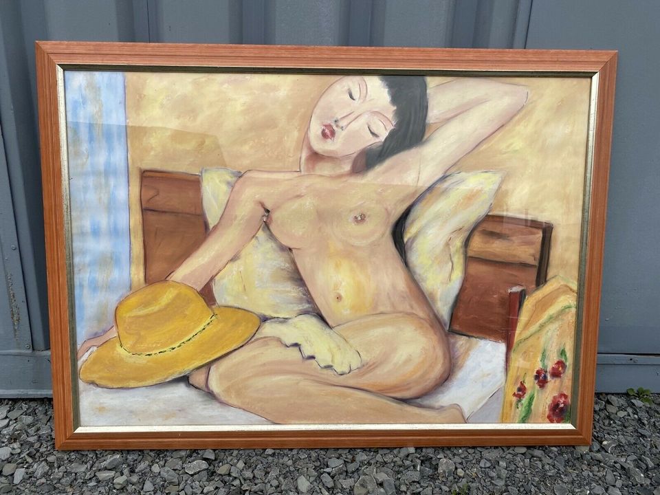 Aktbild Frau im Bett Akt Bild Gemälde im Holzrahmen in Gemmingen