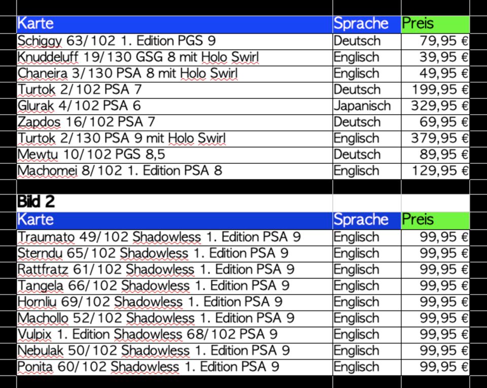 PSA 9 1. Edition Shadowless & Glurak 4/102 Pokemon Karten Zapdos in Berlin