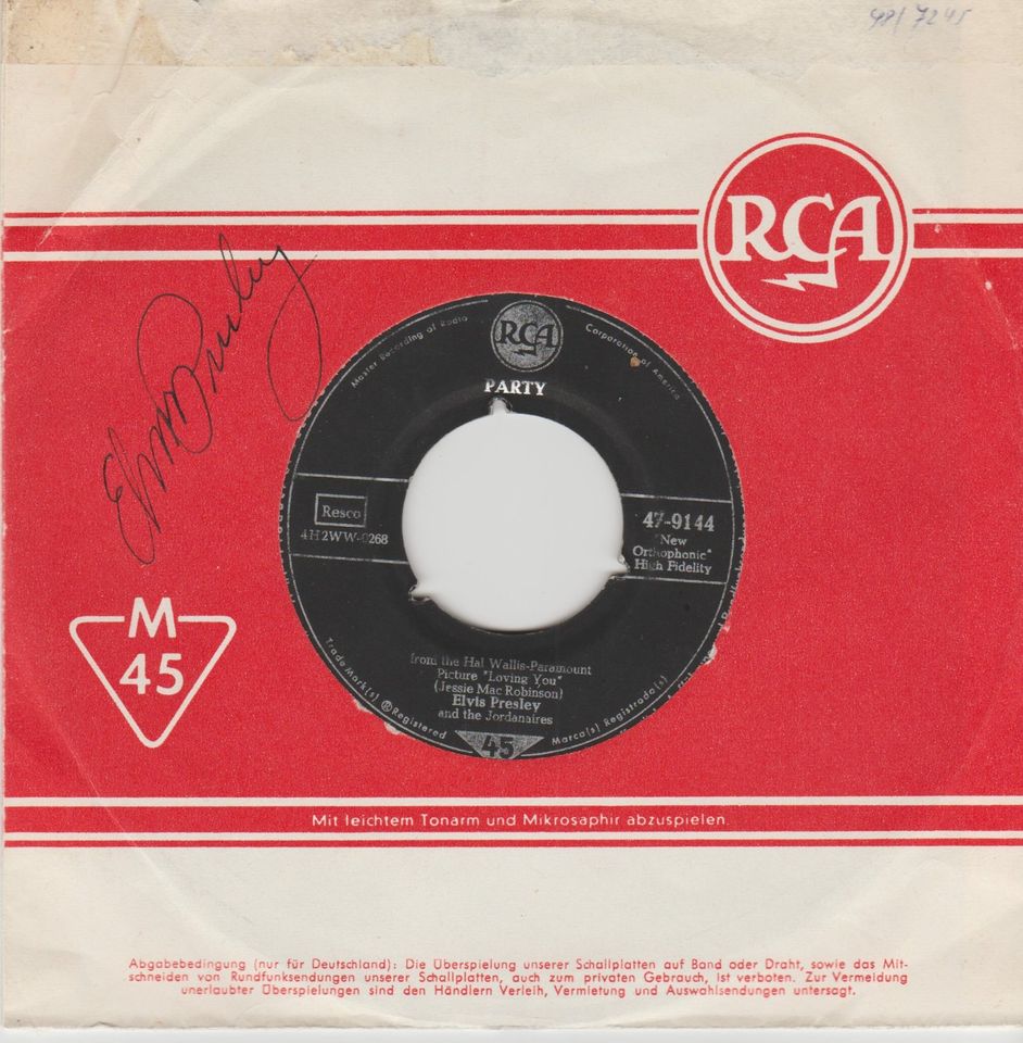 Original Elvis Presley signierte 7" Vinyl Single (Autogramm) in Lautertal