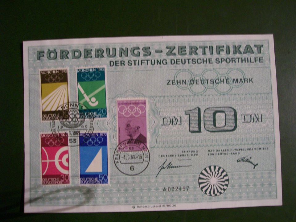 Sport Olympia 72, Förderungs-Zertifikat, Briefmarken Bundesrepubl in Erftstadt