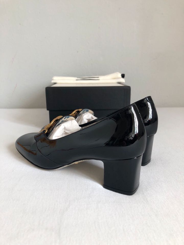 Gucci Marmont Victoire Lackleder Pumps Schuhe Mid High Heel 37.5 in München