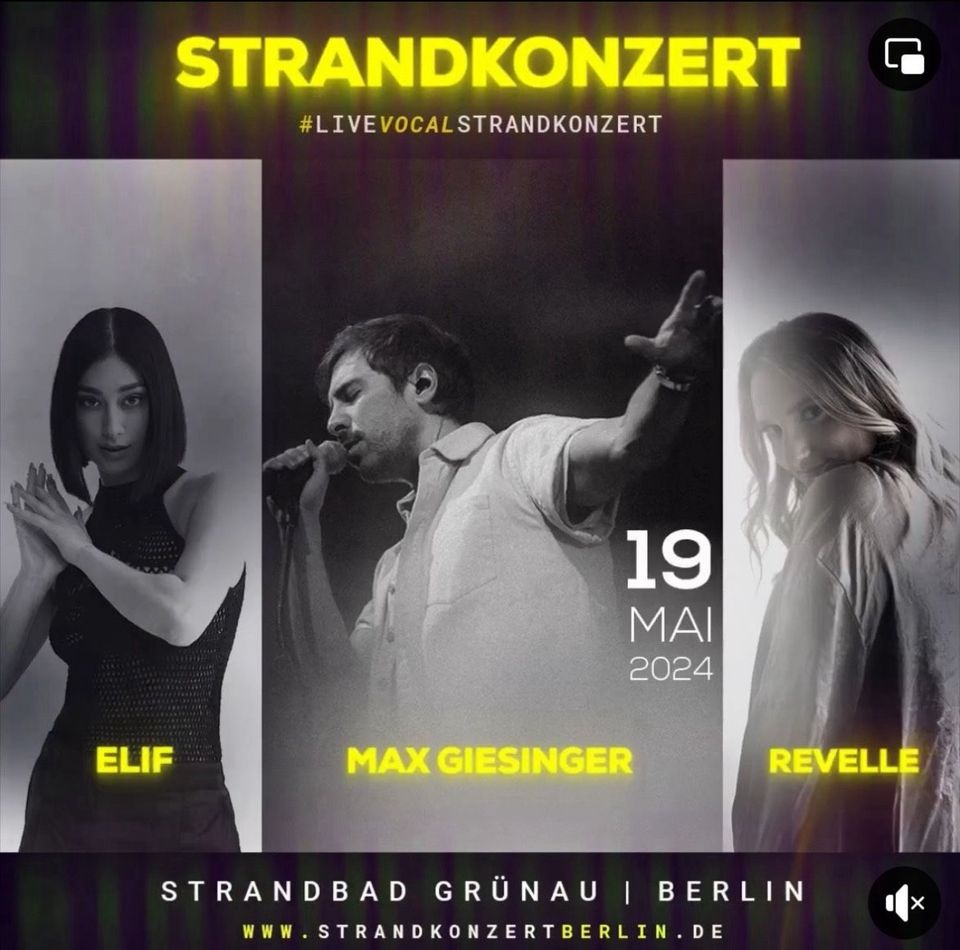 3 Tickets Strandbadkonzert Grünau Max Giesinger, Elif und Revelle in Berlin