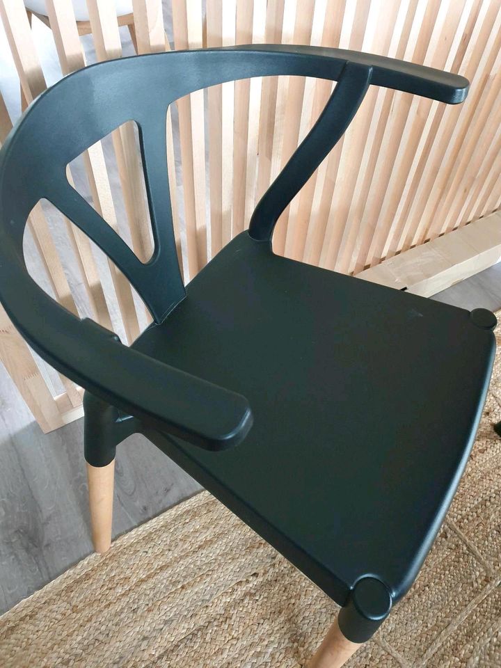 2 Design Küchenstühle schwarz/Holz Set inkl. runden Sitzkissen ♡ in Eggenstein-Leopoldshafen