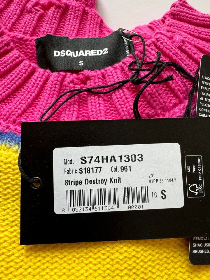 DSQUARED2 PULLI STRIPE DESTROYED KNIT # GELB/PINK # GR. S # NEU in Berlin